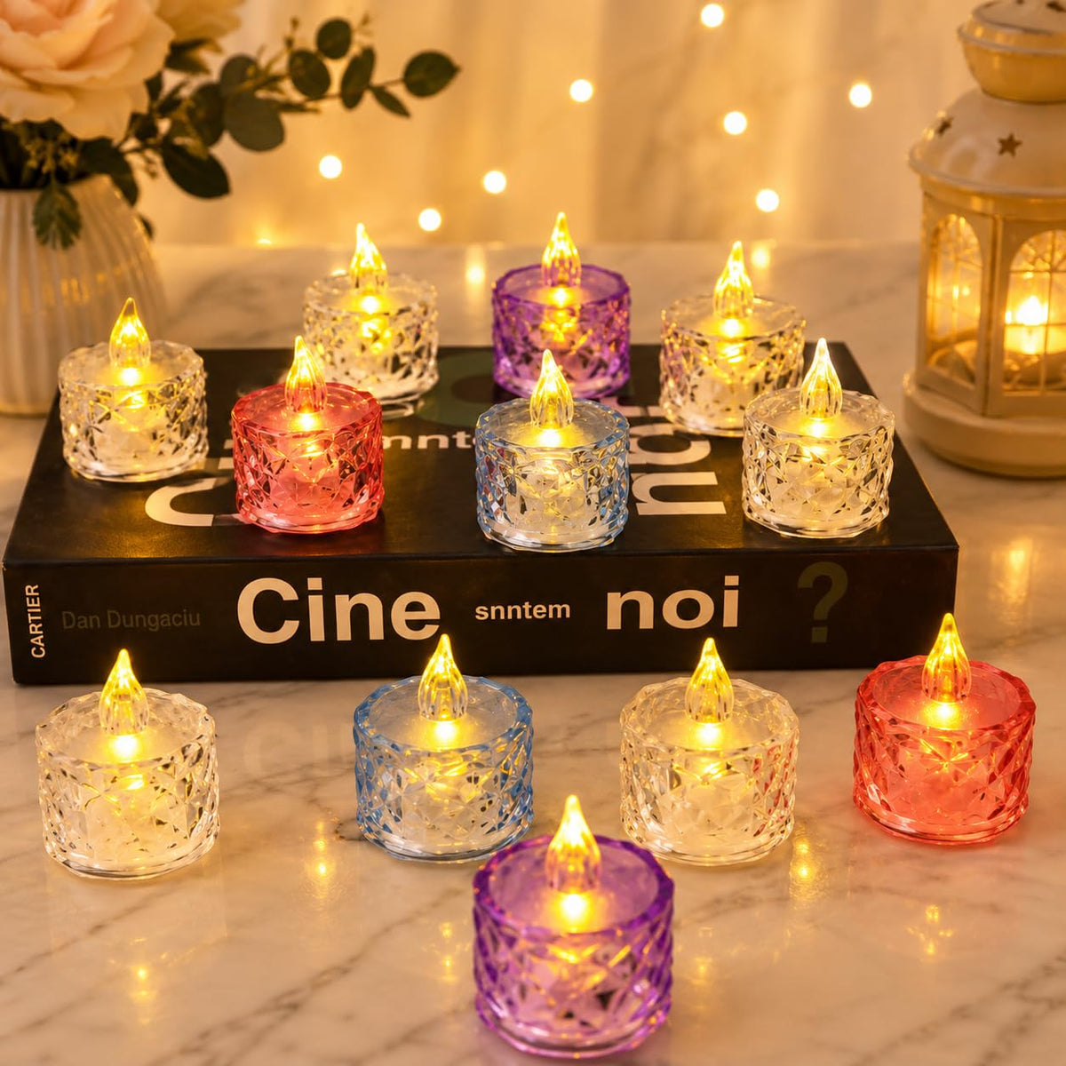 LED Acrylic Crystal Tea Light Candles Warm Flickering Flame (Pack of 4)