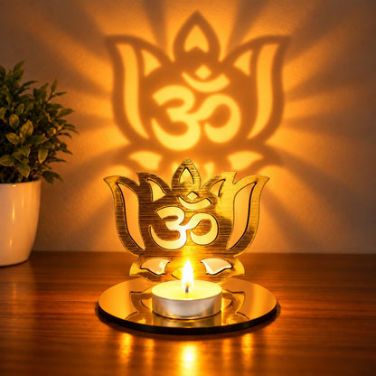 New 3D Reflective Shadow Candle Wooden Holder Diya