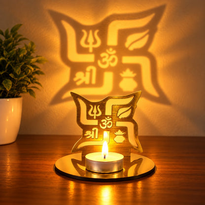 New 3D Reflective Shadow Candle Wooden Holder Diya