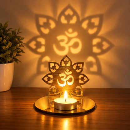 New 3D Reflective Shadow Candle Wooden Holder Diya
