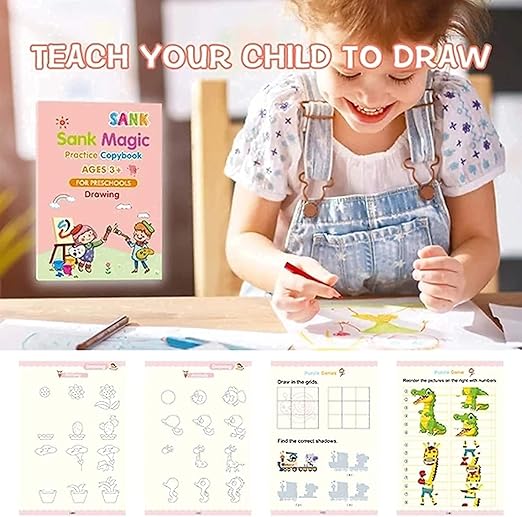 Magic Book for Kids, Sank Magic Practice Copybook(4 Book+10 Refill+1 Pen+1 Grip)