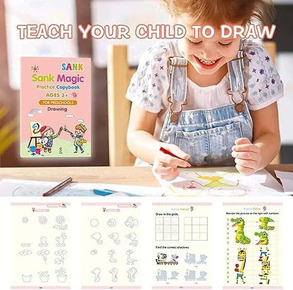 Magic Book for Kids, Sank Magic Practice Copybook(4 Book+10 Refill+1 Pen+1 Grip)