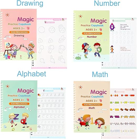 Magic Book for Kids, Sank Magic Practice Copybook(4 Book+10 Refill+1 Pen+1 Grip)