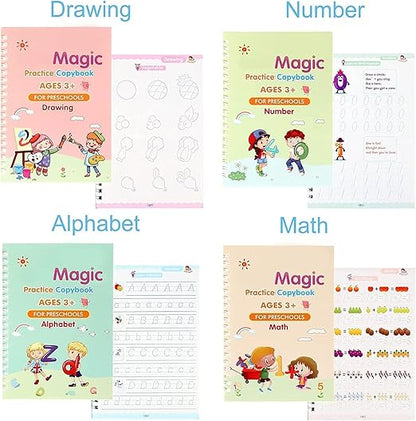 Magic Book for Kids, Sank Magic Practice Copybook(4 Book+10 Refill+1 Pen+1 Grip)