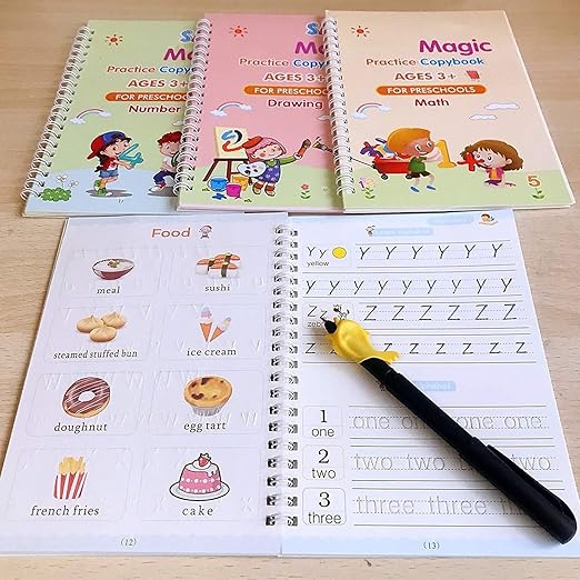 Magic Book for Kids, Sank Magic Practice Copybook(4 Book+10 Refill+1 Pen+1 Grip)