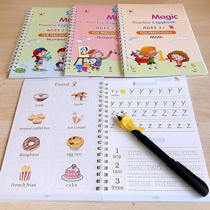 Magic Book for Kids, Sank Magic Practice Copybook(4 Book+10 Refill+1 Pen+1 Grip)